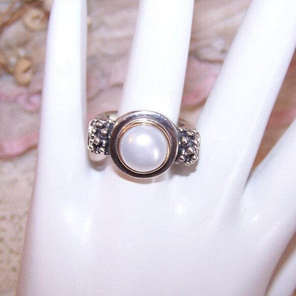 Vintage Michael Dawkins Sterling Silver 14K Gold Pearl Ring - Size 5.75 - Picture 2 of 14